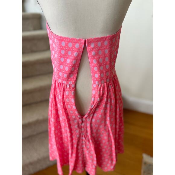 Vineyard Vines Neon Pink Silk Cane Print Halter Dress - Picture 5 of 8